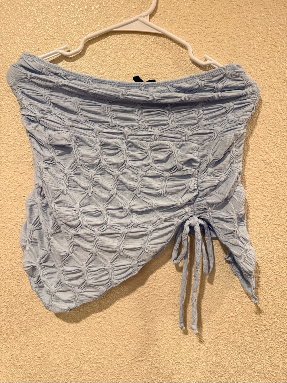 See You Monday Pale Blue Ruched Side-Tie Crop Top